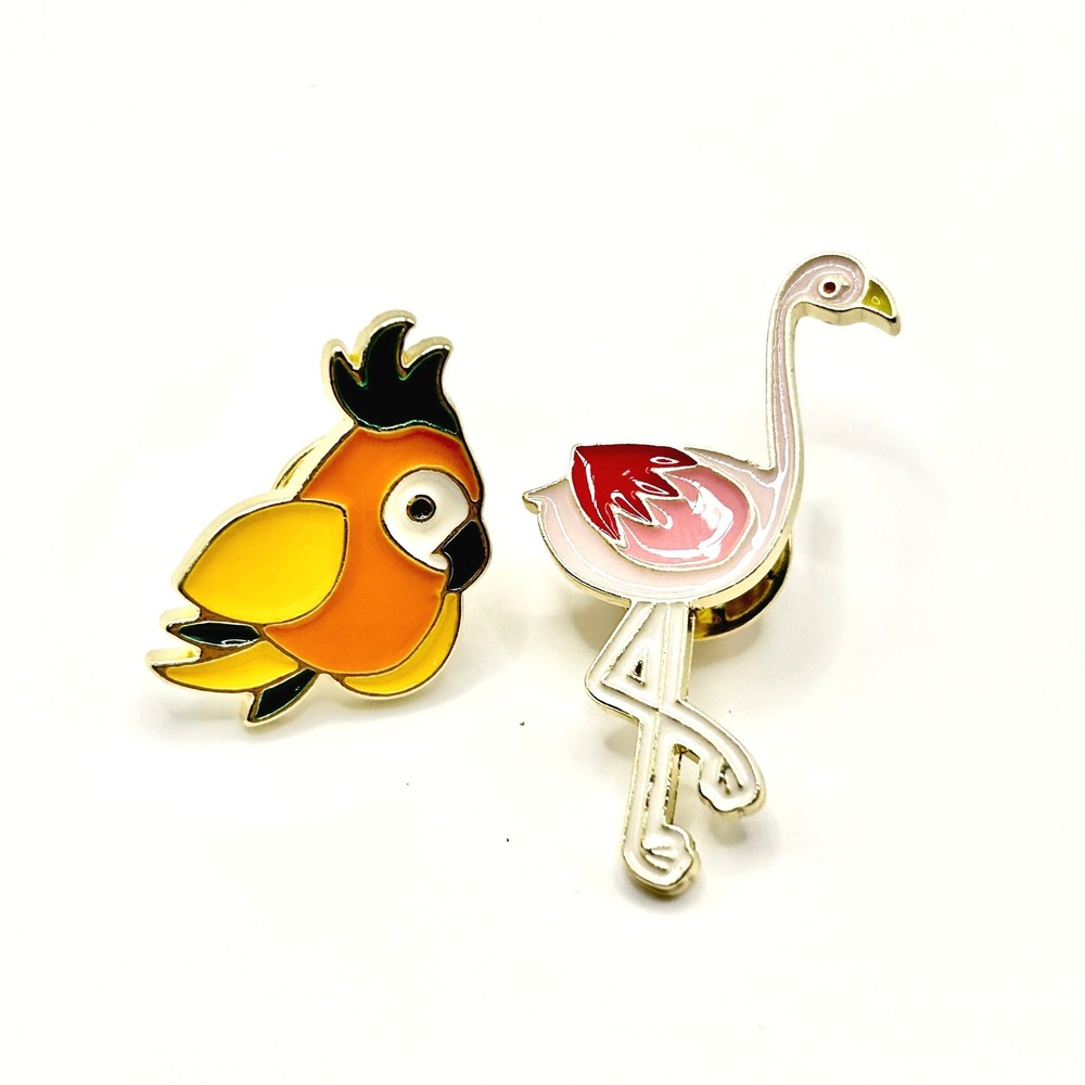 Flamingo Parrot Enamel Pin Set OS Multi Color Tropical Bird Lapel Pins Accessory